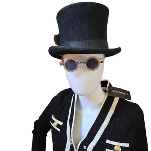 Vintage Black Top Hat and Sunglasses Set